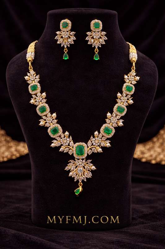 Green cz emerald neckset