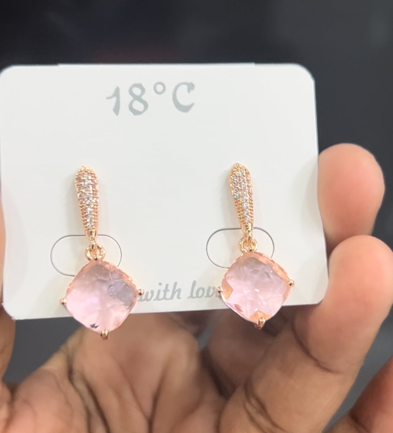 CZ light pink hanging drop studs