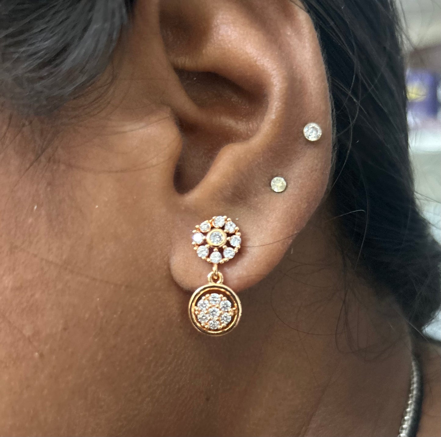 CZ flower stud with flower drop