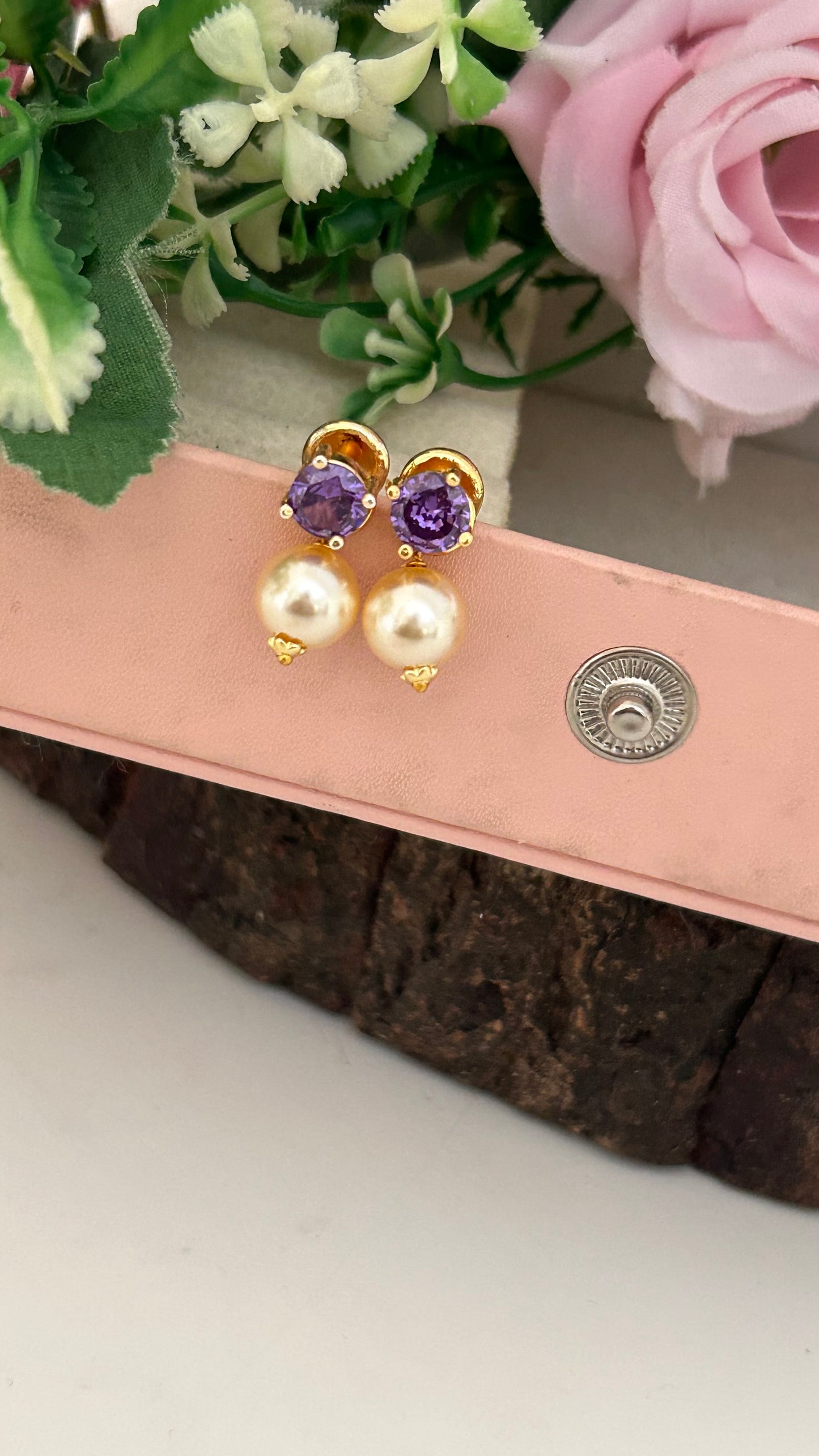 Panchaloha Stone Stud Earrings with Detachable Swarovski Pearl Drops