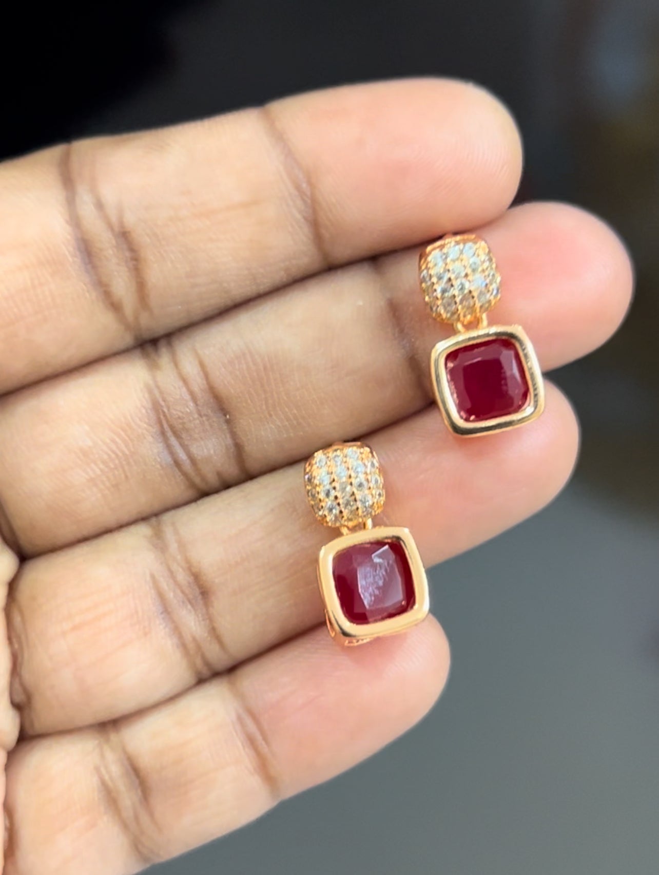 CZ red cute earrings