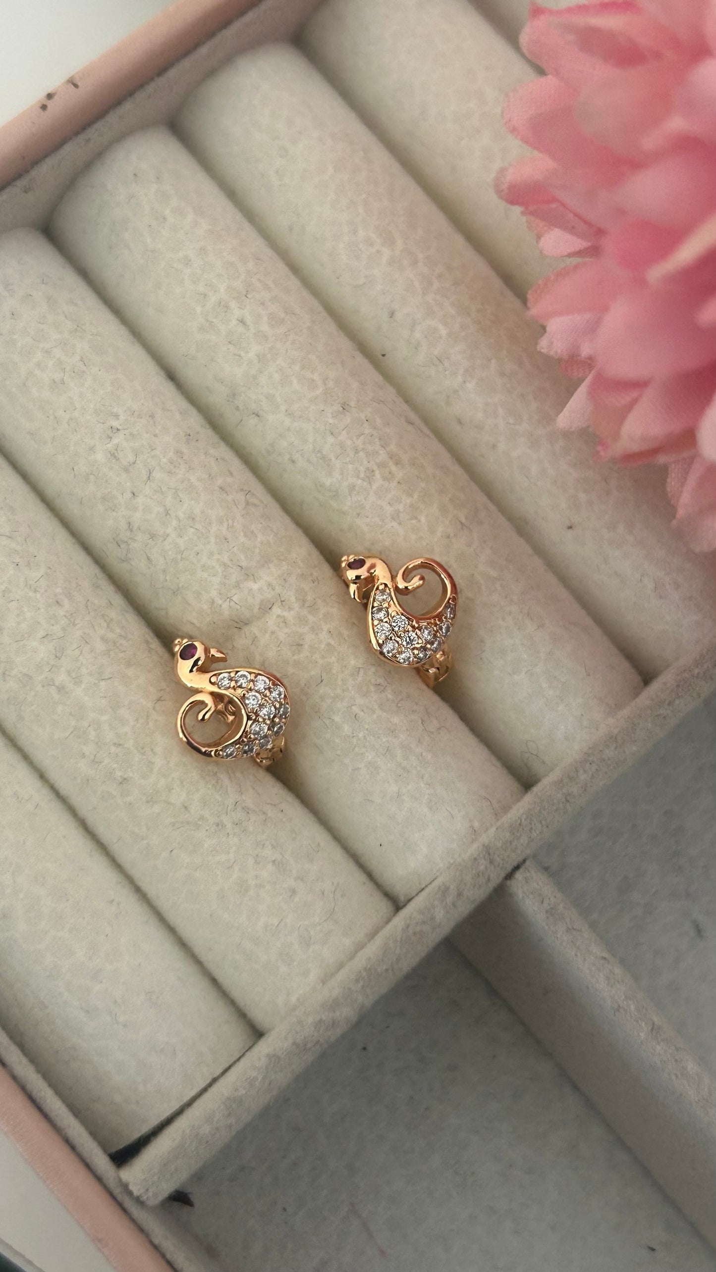 "Crystal Studded rose gold Peacock Hoops for Women"