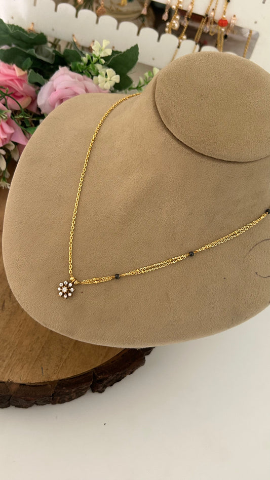 Rashmika Mandanna Inspired Minimal Black Beads Necklace 💛 | Elegant and minimal and stylish Mangalsutra with flower pendent