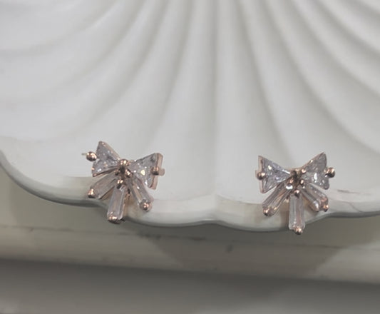 CZ cute bow stud with white stones