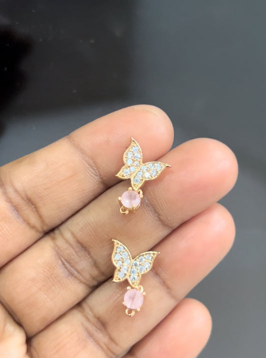 CZ butterfly stud with peach color hanging drop