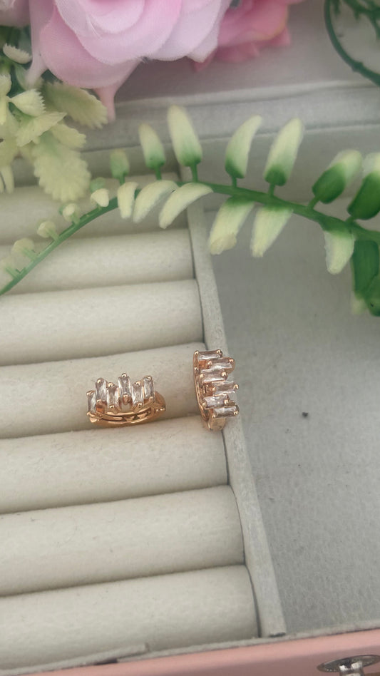 Luxury Baguette Stone Hoops | Trendy Gold Finish Earrings for Women