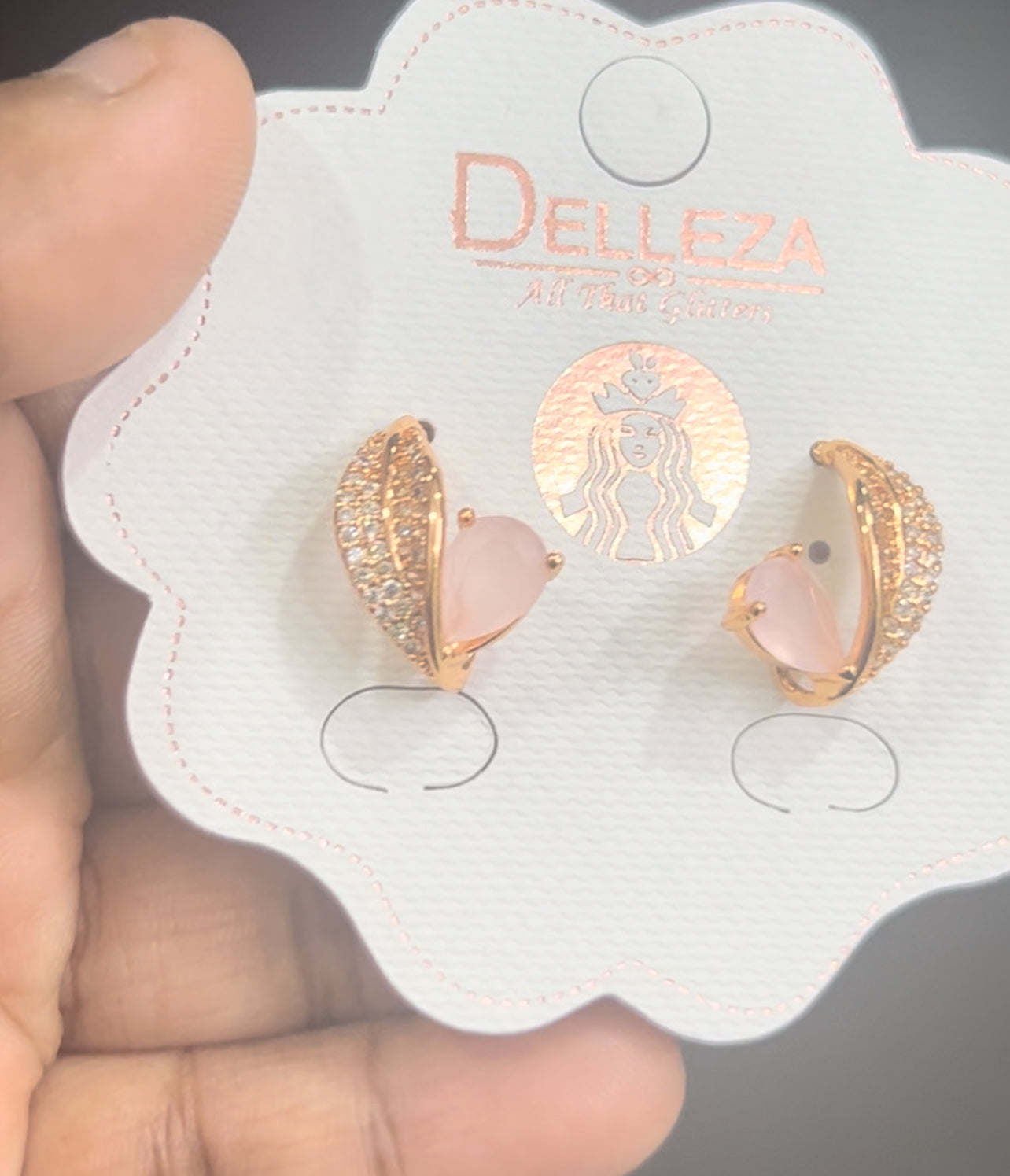 CZ cuff type ear stud in peach