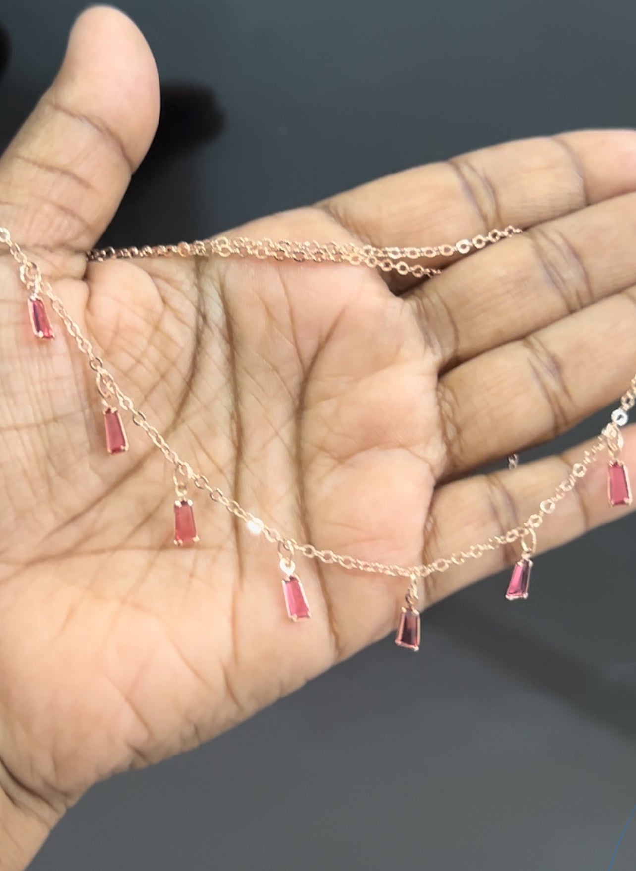 CZ chain set with red color stone drops