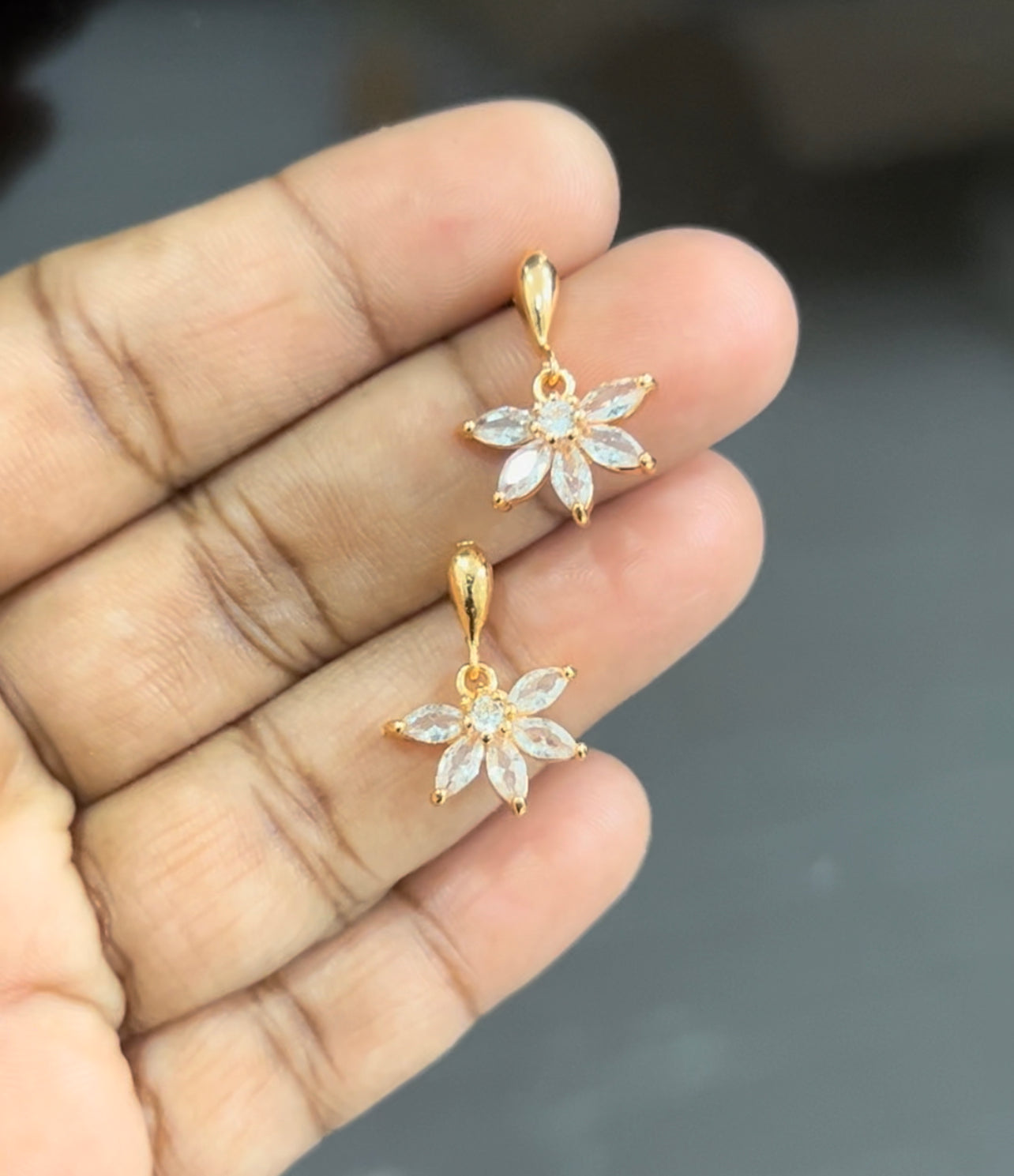 CZ flower hanging stud