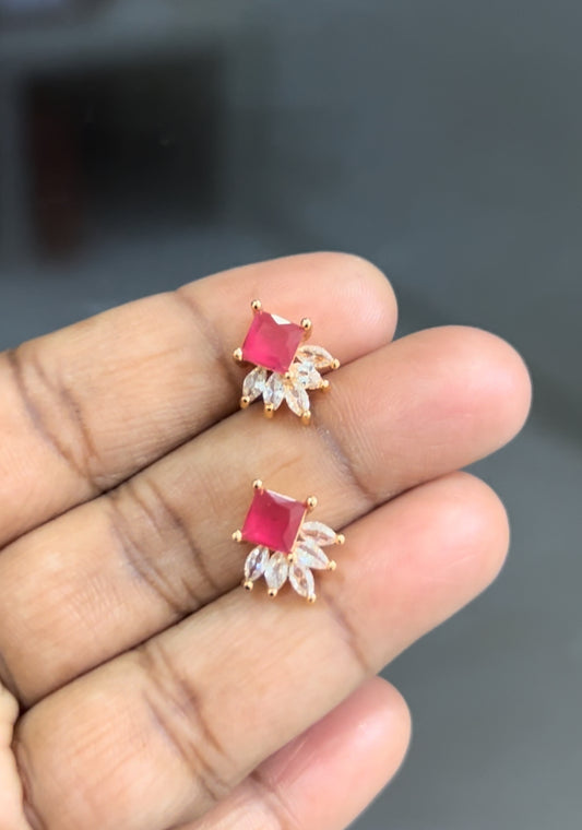 CZ red stone with petals stud