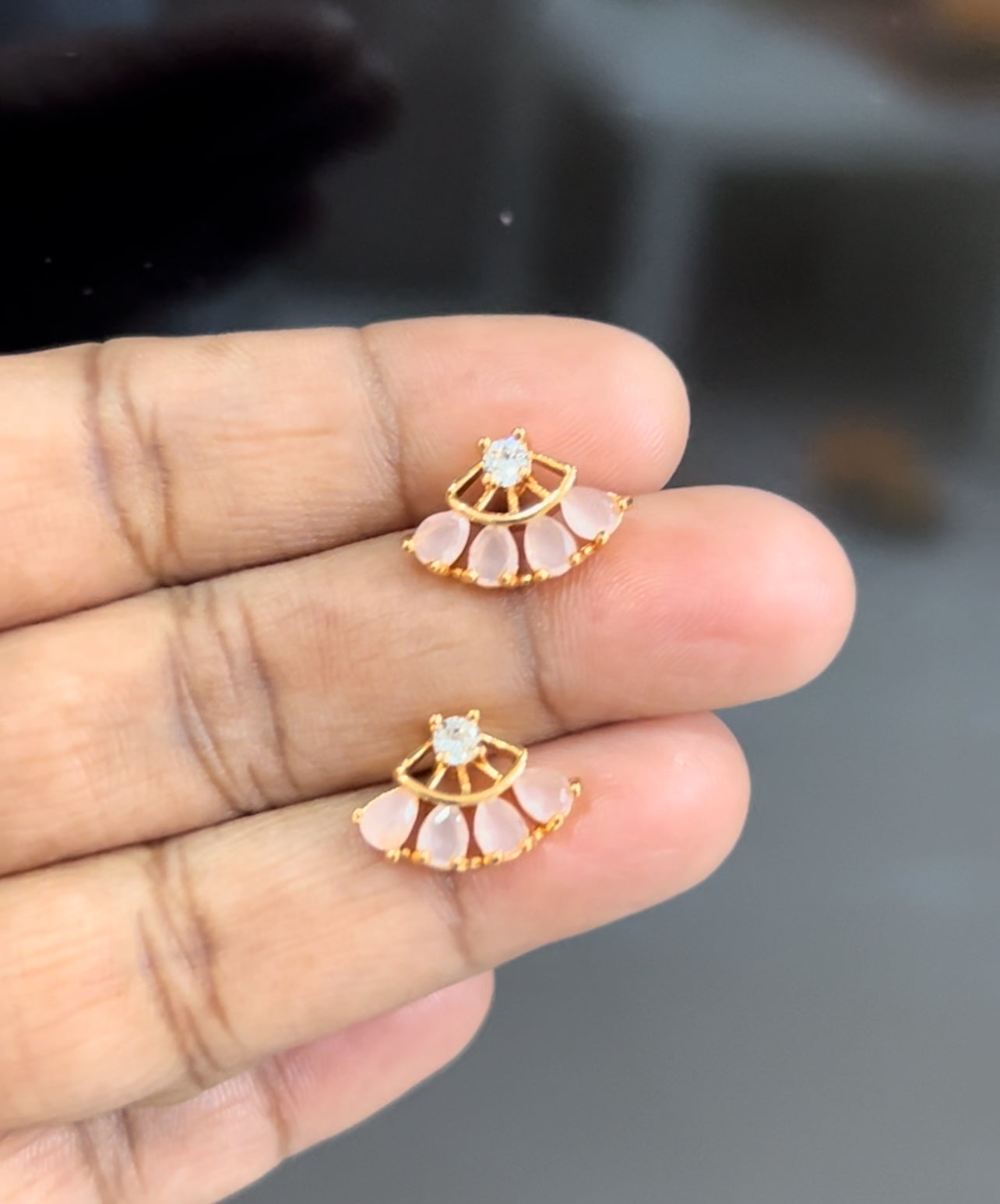 Cz small stones triangle shape stud