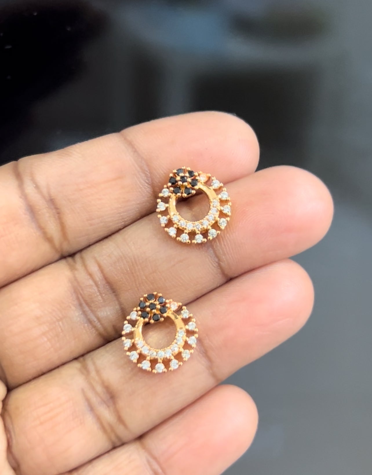 CZ round shape flower stud in colours