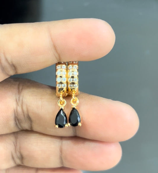 CZ Bali earrings with black stone drops