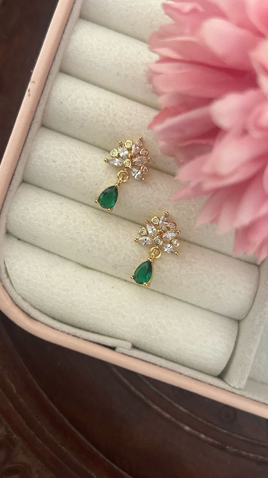 Floral Drop Earrings with Teardrop Stone – Gold Plated Party Wear Jewelry for Women