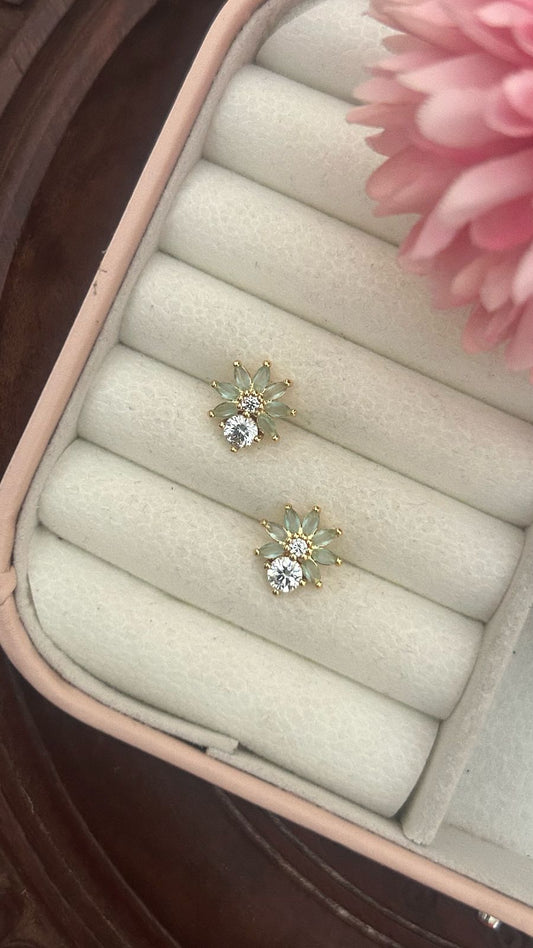 Floral Cluster Stud Earrings with Sparkling Center Stone