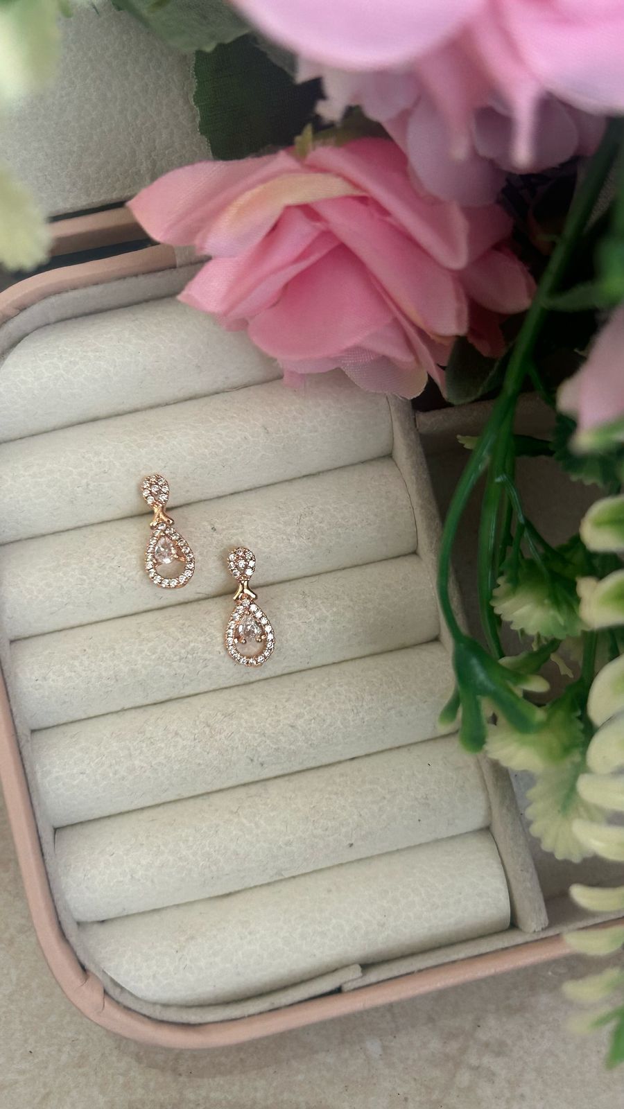 Teardrop CZ Stud Earrings – Gold Plated Elegant Drop Design