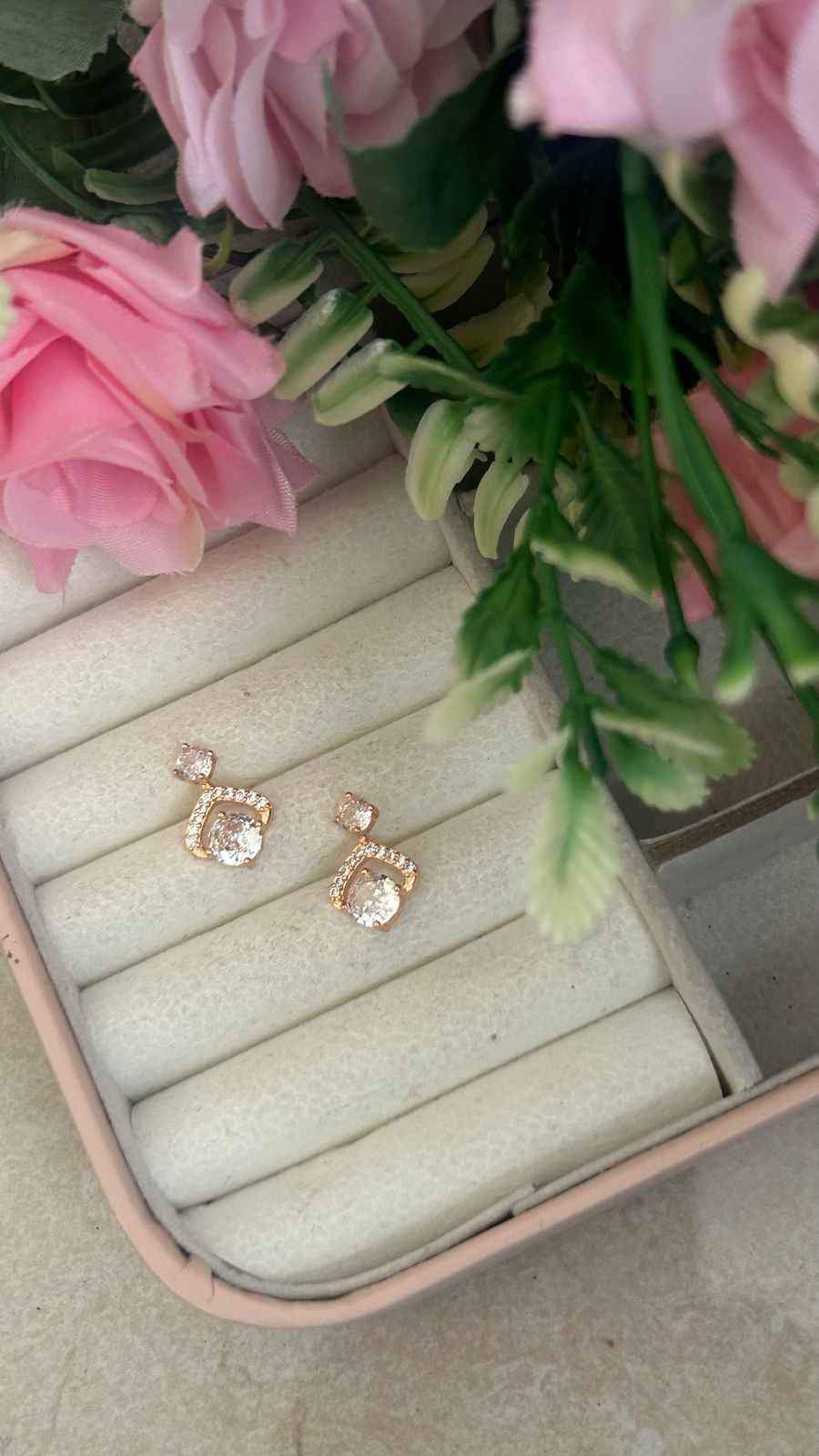Square Halo Drop Earrings – Gold-Plated Cubic Zirconia Dangle