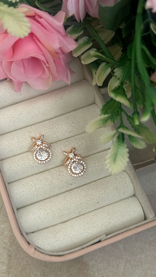 Starlight Halo Drop Earrings – Gold-Plated Round CZ Studs with Sparkle Frame