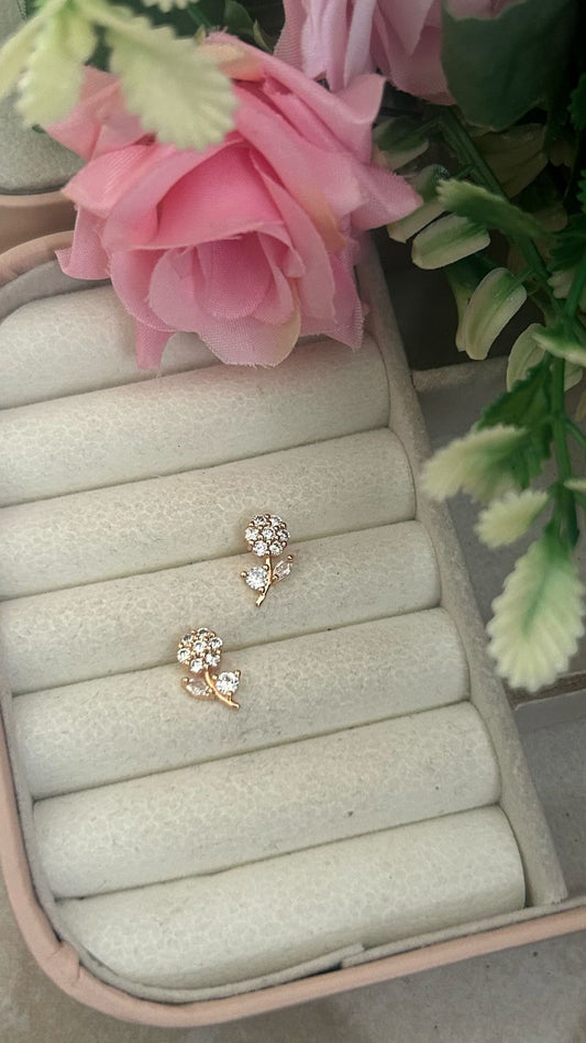 Mini Crystal Flower Stud Earrings – Gold-Plated Floral Sparkle for Everyday Elegance