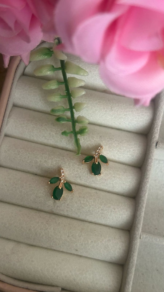 Verdant Whisper Studs – Leafy Elegance with Crystal Detail