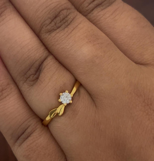 Blossom Spark 92.5 Silver Solitaire Ring – Leaf Accent design