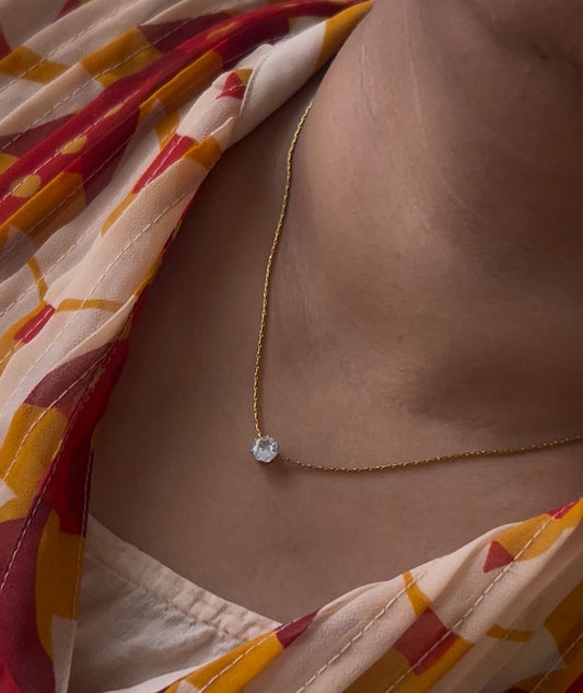 Elegant Gold-Plated Necklace with Sparkling Solitaire Pendant