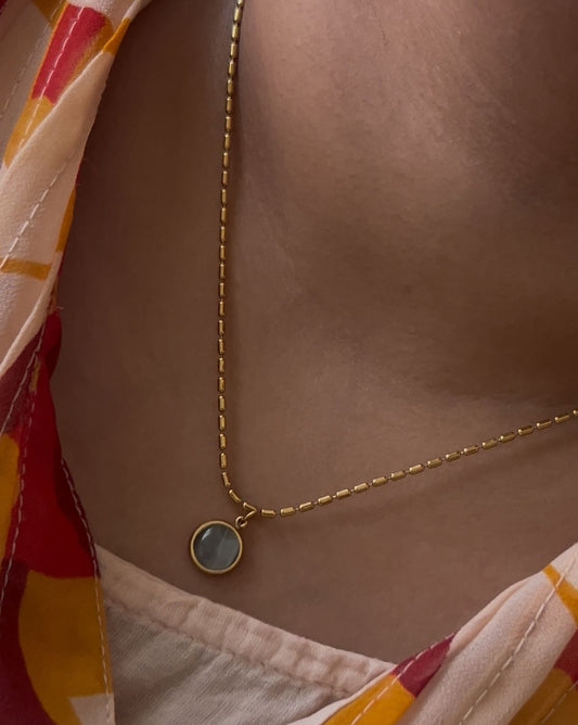 Classic Gold-Plated Necklace with Round Stone Pendant