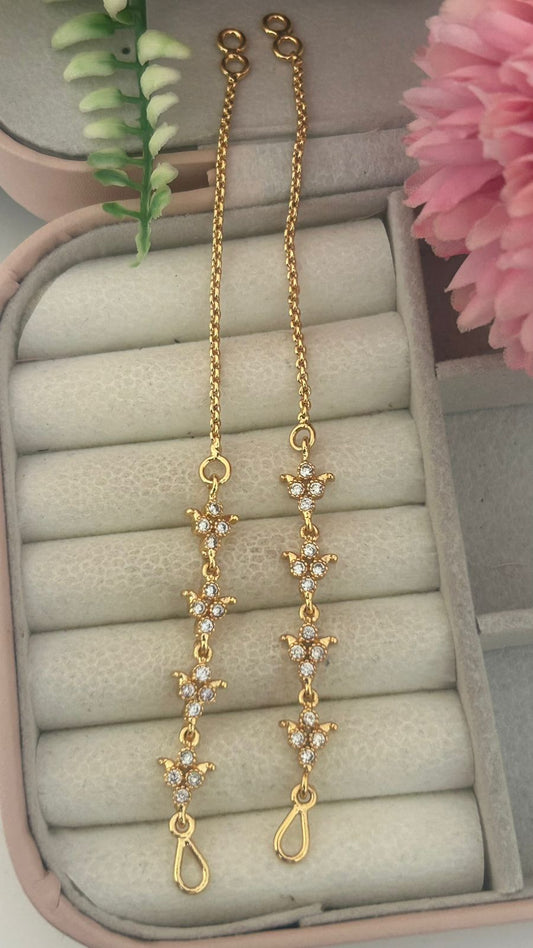 Panchaloham  floral CZ Stone Ear Chains – Traditional Maattal for Bridal and Festive Wear