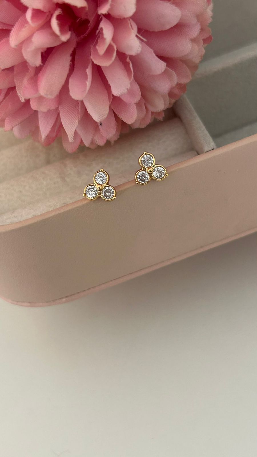 Elegant Triple Diamond Stud Earrings in Panchaloham  ( small size)– Delicate Gold Plated Sparkle for Daily Wear