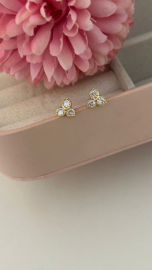 Elegant Triple Diamond Stud Earrings in Panchaloham  ( small size)– Delicate Gold Plated Sparkle for Daily Wear