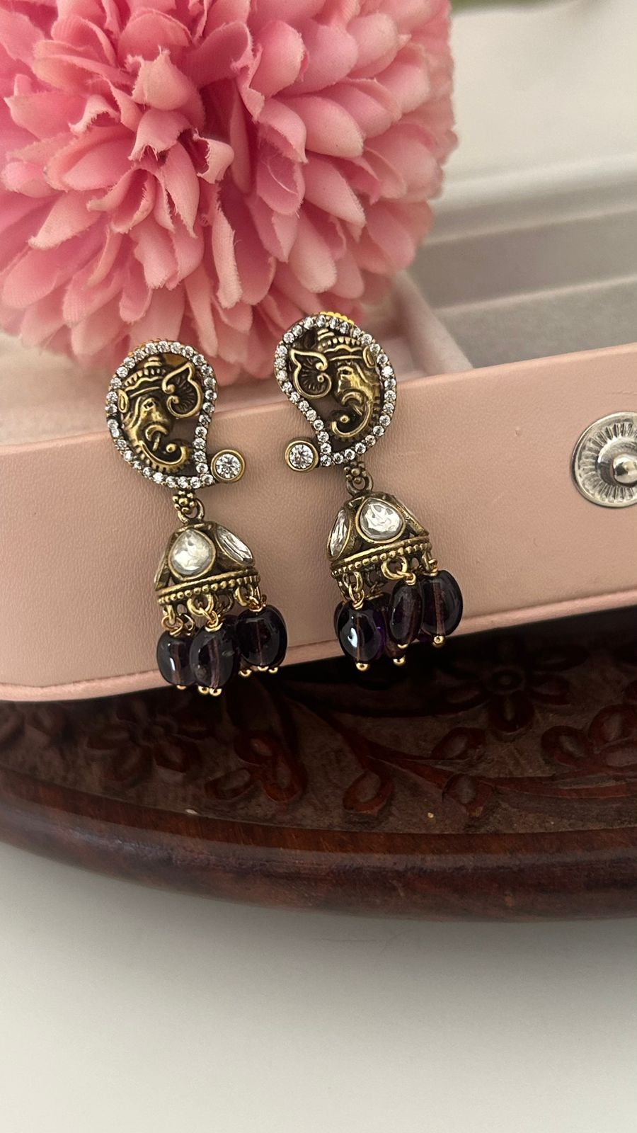 Antique Lord Ganesha Dangler Earrings with Beads – Ethnic Temple Jewelry for Women