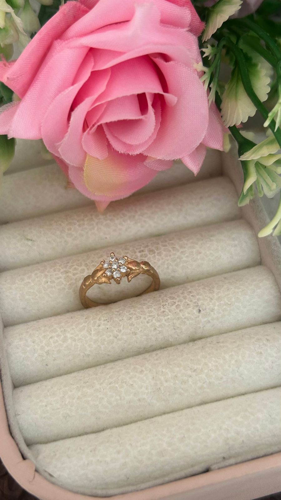 Panchaloam Gold Floral Cluster Diamond Ring – Elegant Designer Finger Ring for Women