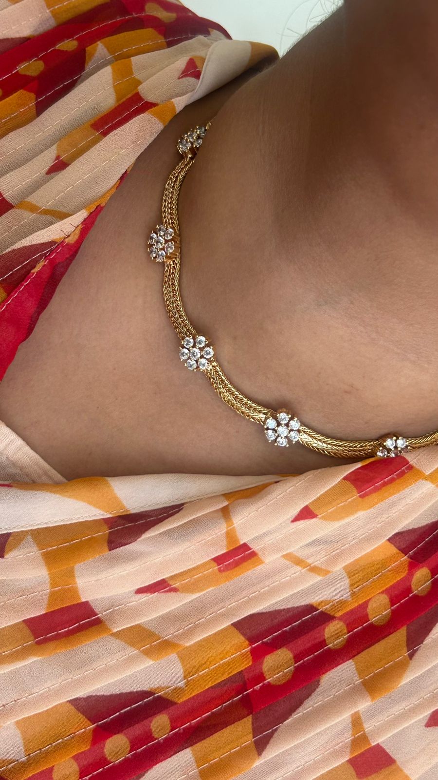 Panchaloam Gold Floral Diamond Necklace – Elegant Traditional Designer Chain for Women
