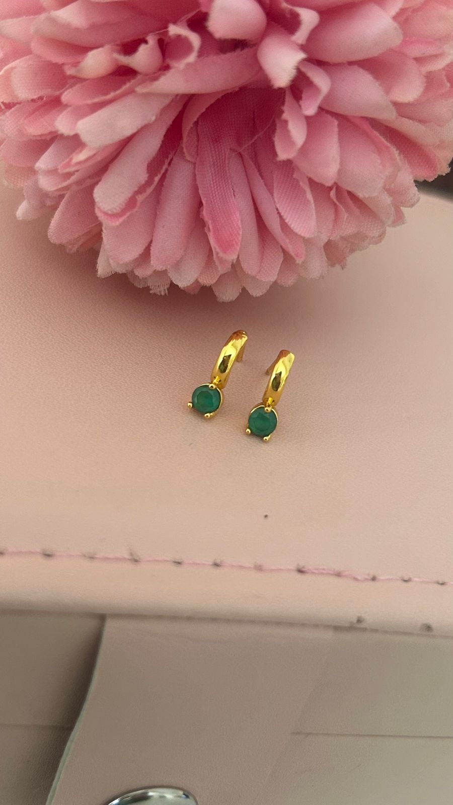 Elegant Gold Drop Earrings | CZ Diamonds & Green Stone Collection