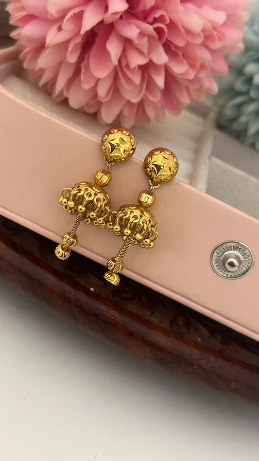 Traditional Gold-Plated Jhumka Earrings for Women – Handcrafted Dome Design with Intricate Detailing