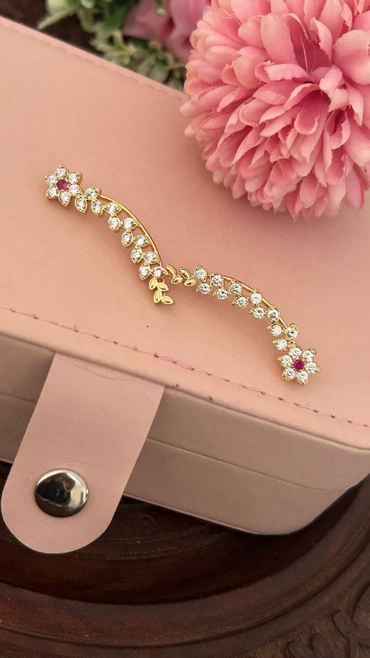 Panchaloham  Floral Ear cuffs Earrings in Gold Finish – Stylish Vine Design for Women & Girls