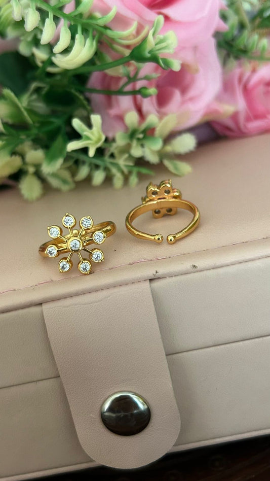 Elegant Panchaloham with Gold-Plated Adjustable Floral Ring with Sparkling CZ Stones – Fashion Mantra Jewelry
