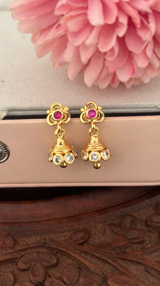 Traditional Panchaloham Jhumka Earrings with Ruby and CZ Stones – Festive & Ethnic Wear Jewelry with polish