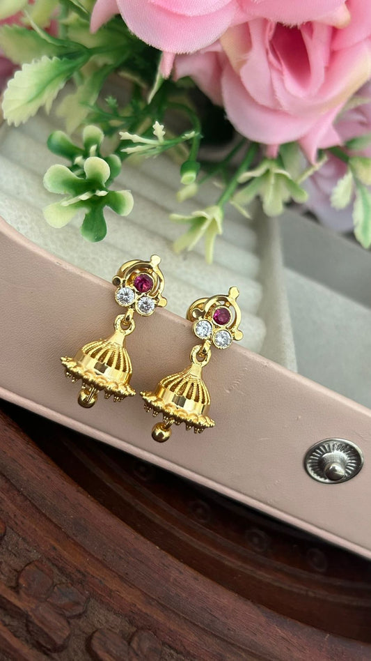 Elegant Panchaloham Ruby & CZ Jhumka Earrings – Traditional Indian Jewelry for Women