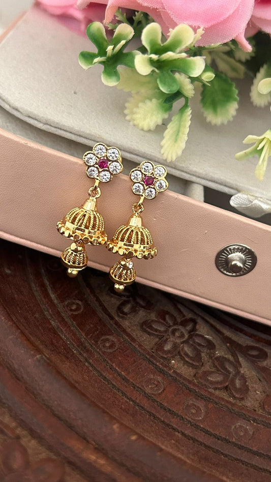 Panchaloham Floral Stone Jhumka Earrings –Traditional Design