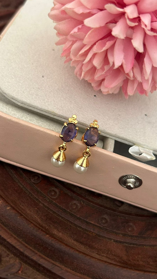 Panchaloham Purple Stone Pearl Drop Earrings