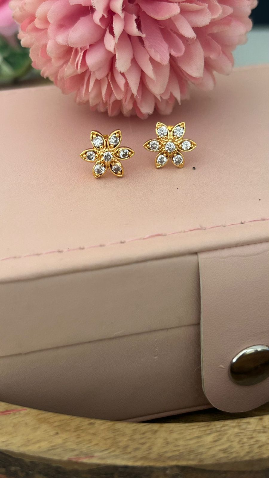 Gold Plated Floral Stud Earrings with Sparkling CZ Stones – Elegant Daily Wear Jewelry