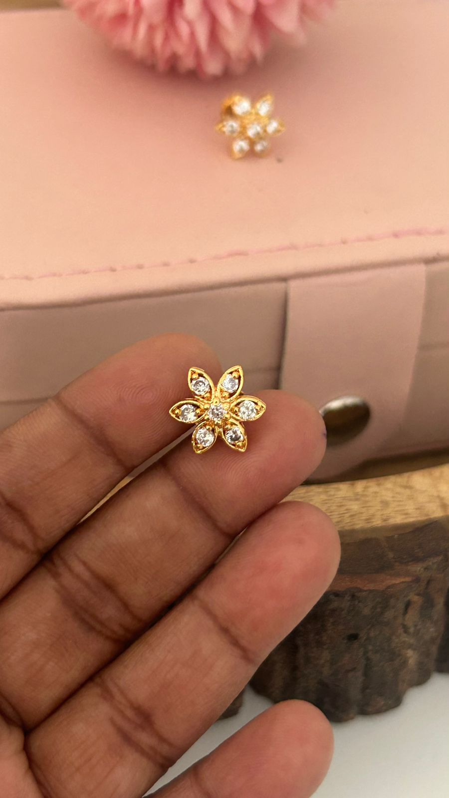 Gold Plated Floral Stud Earrings with Sparkling CZ Stones – Elegant Daily Wear Jewelry