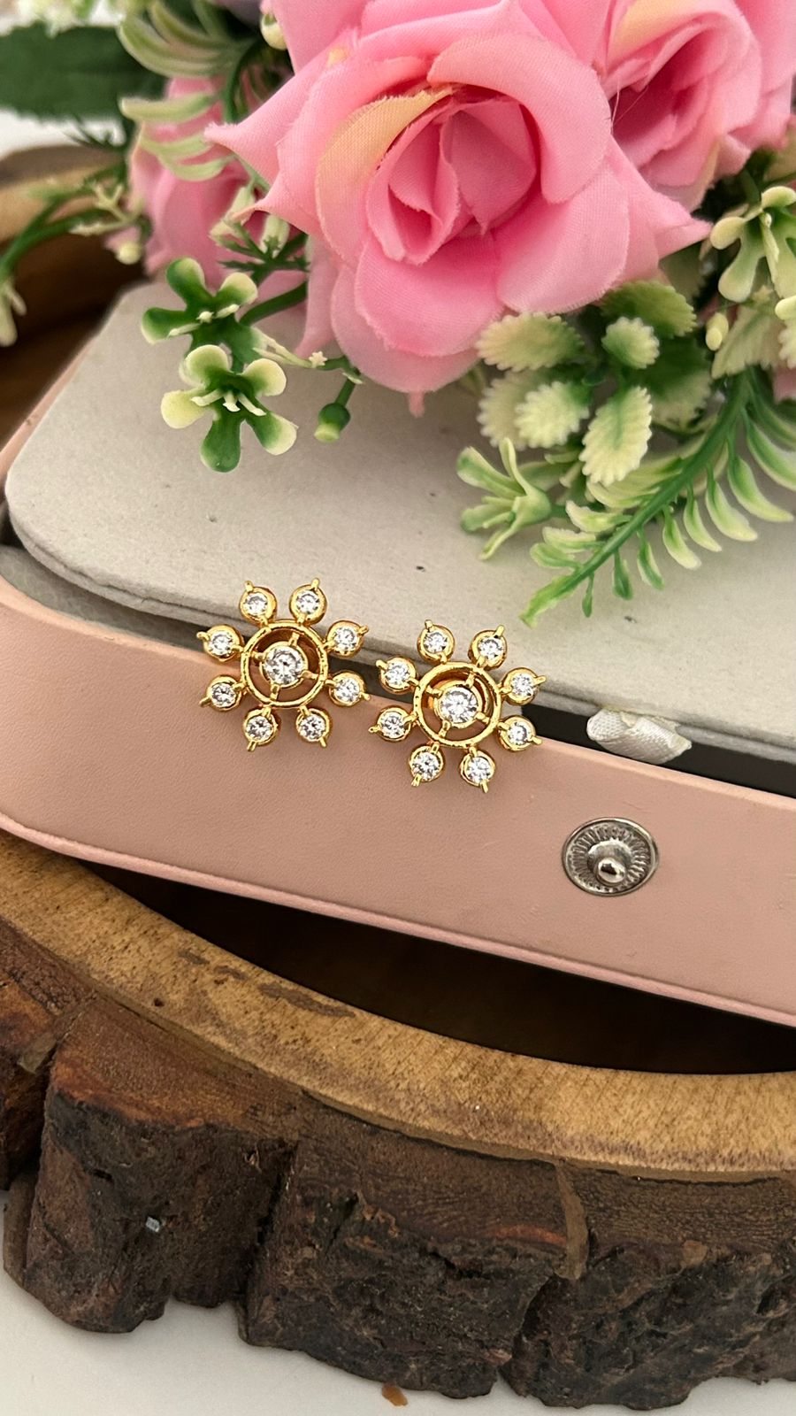 Panchaloham Sunflower Studs with full white stone
