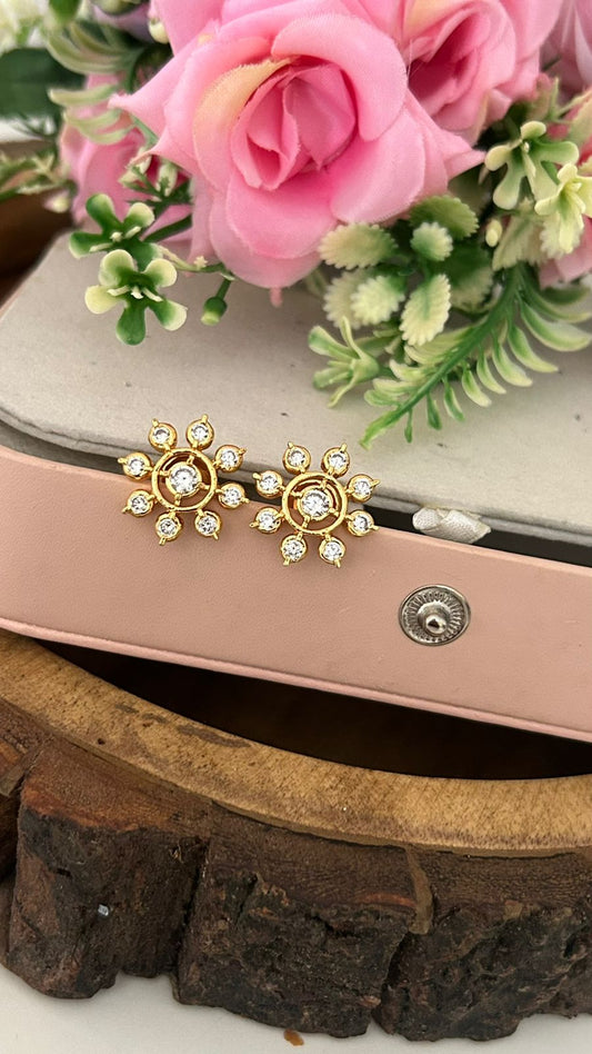 Panchaloham Sunflower Studs with full white stone