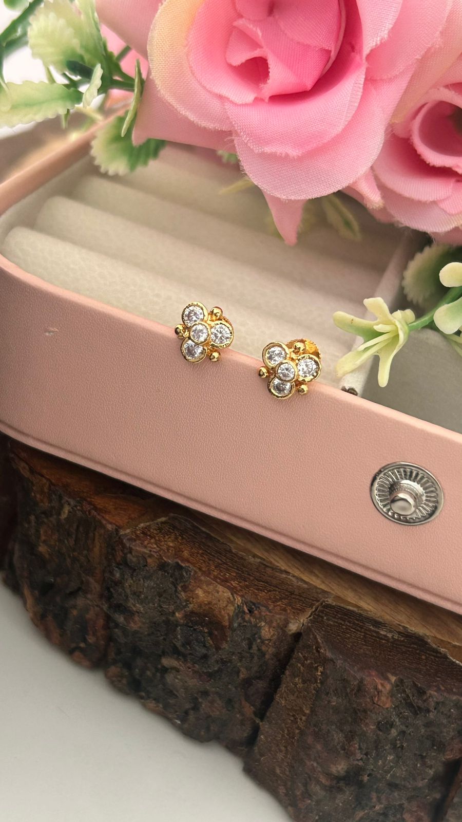 Classic Panchaloham White  Stud earrings– South Indian Heritage Jewelry Design