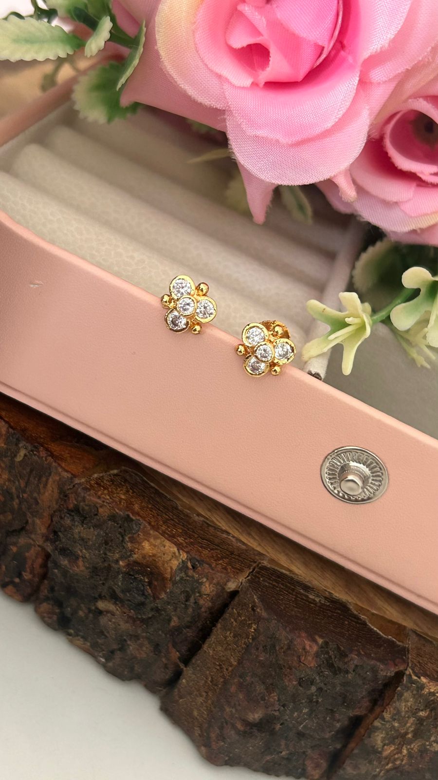 Classic Panchaloham White  Stud earrings– South Indian Heritage Jewelry Design