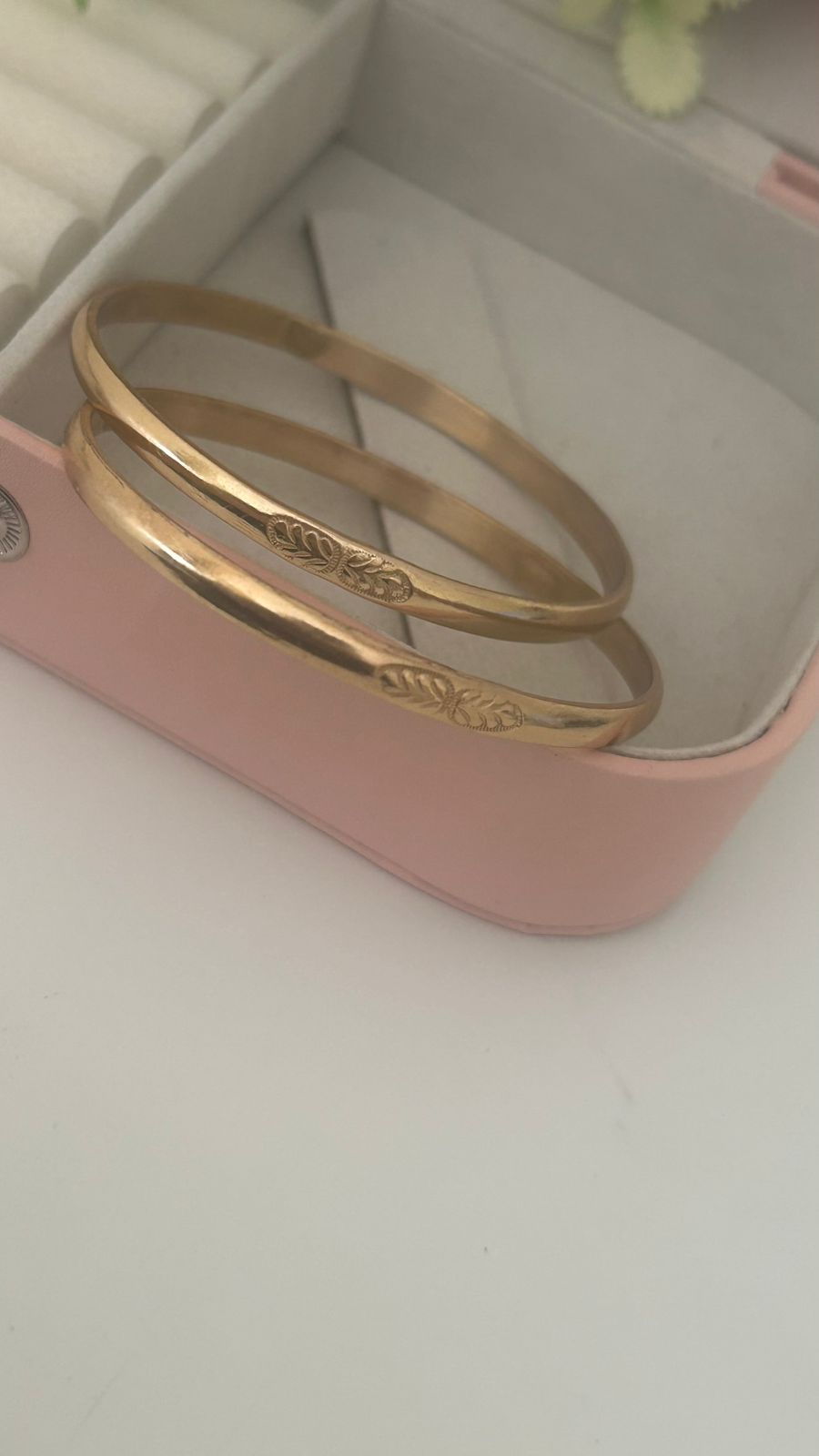 Unpolished Panchaloha Bangles – Pair of 2 |  Leaf Symbol Engraved Design |