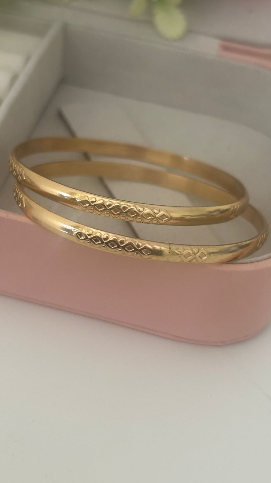 Unpolished Panchaloha Bangles – Pair of 2 | Diamond Pattern Engraved Design | Traditional Matte Finish