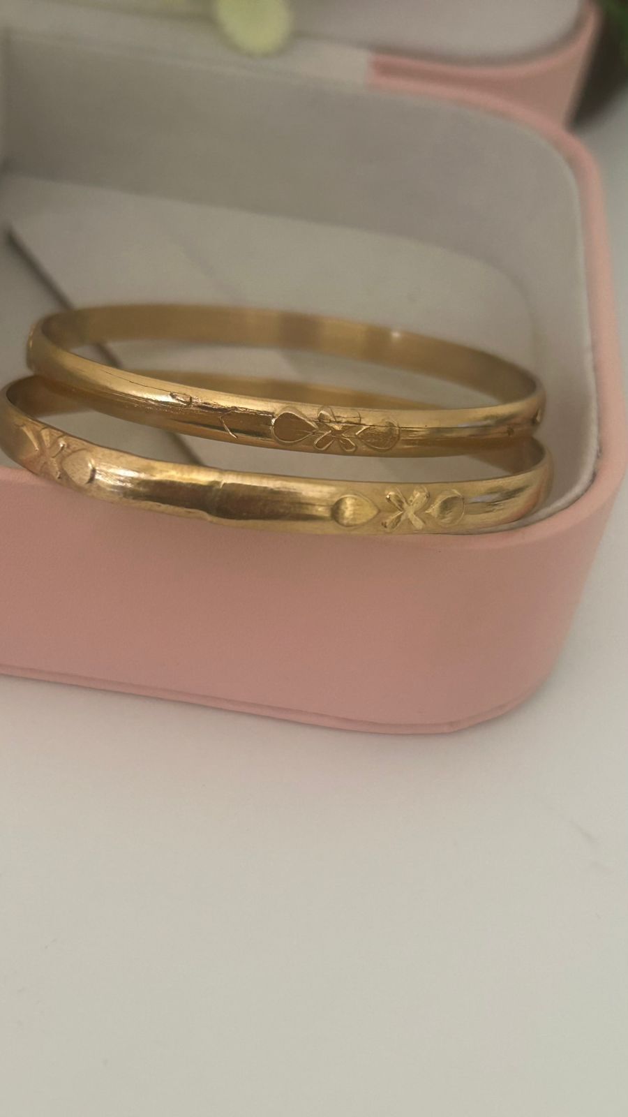 Handcrafted Panchaloha Bangles (Pair of 2) | Faith & Purity Symbol Engraving | Matte Gold Texture